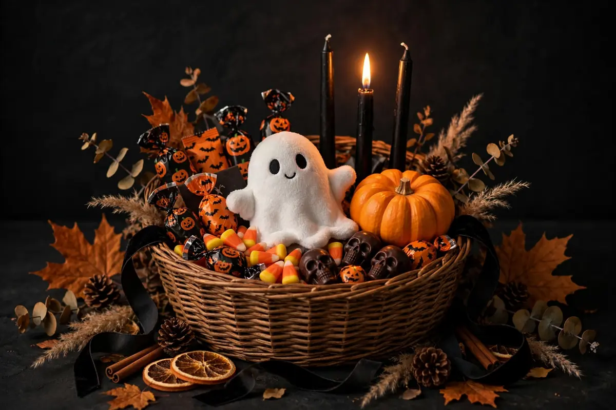 Halloween boo basket gift arrangement
