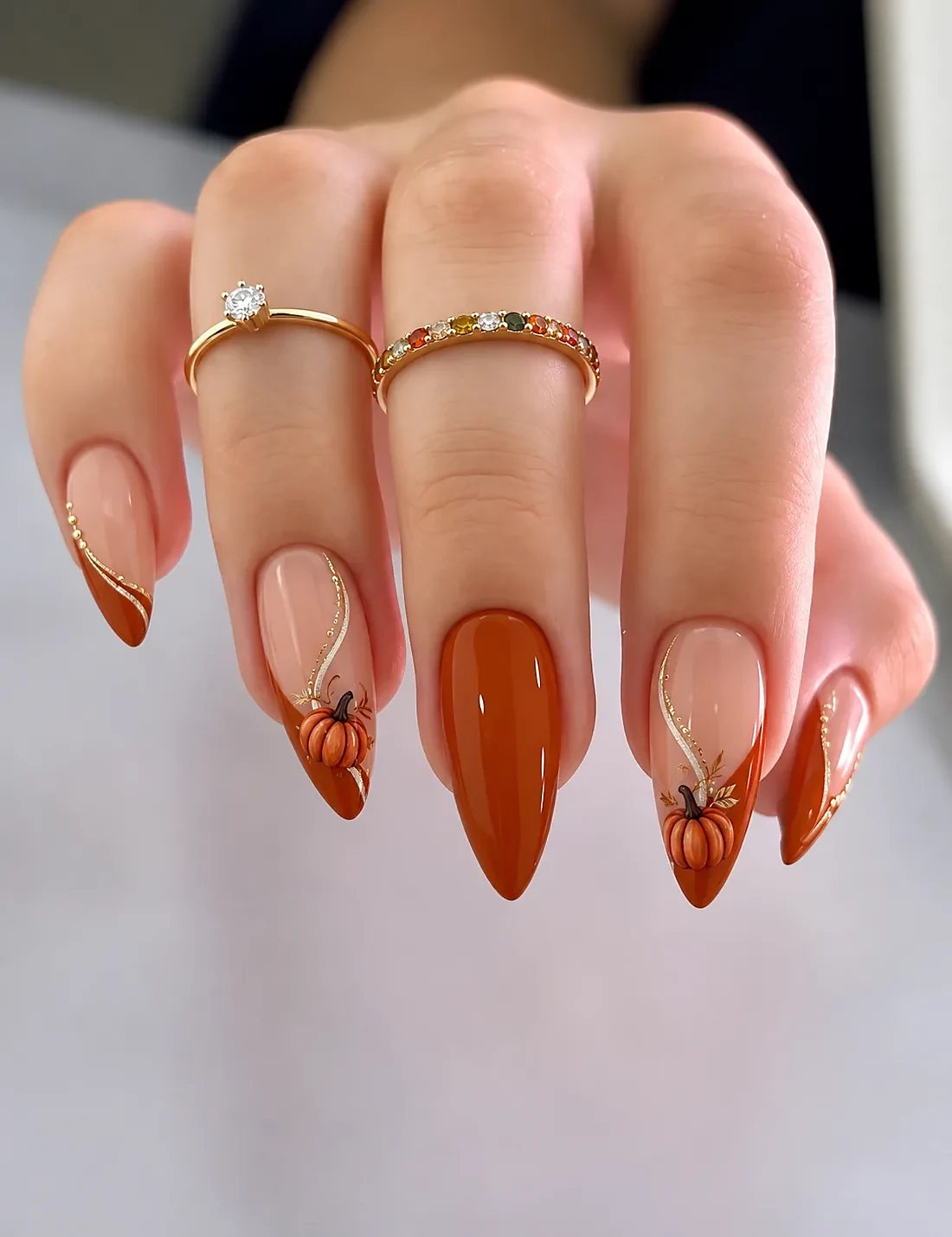 Haunted house scene painted on accent nails