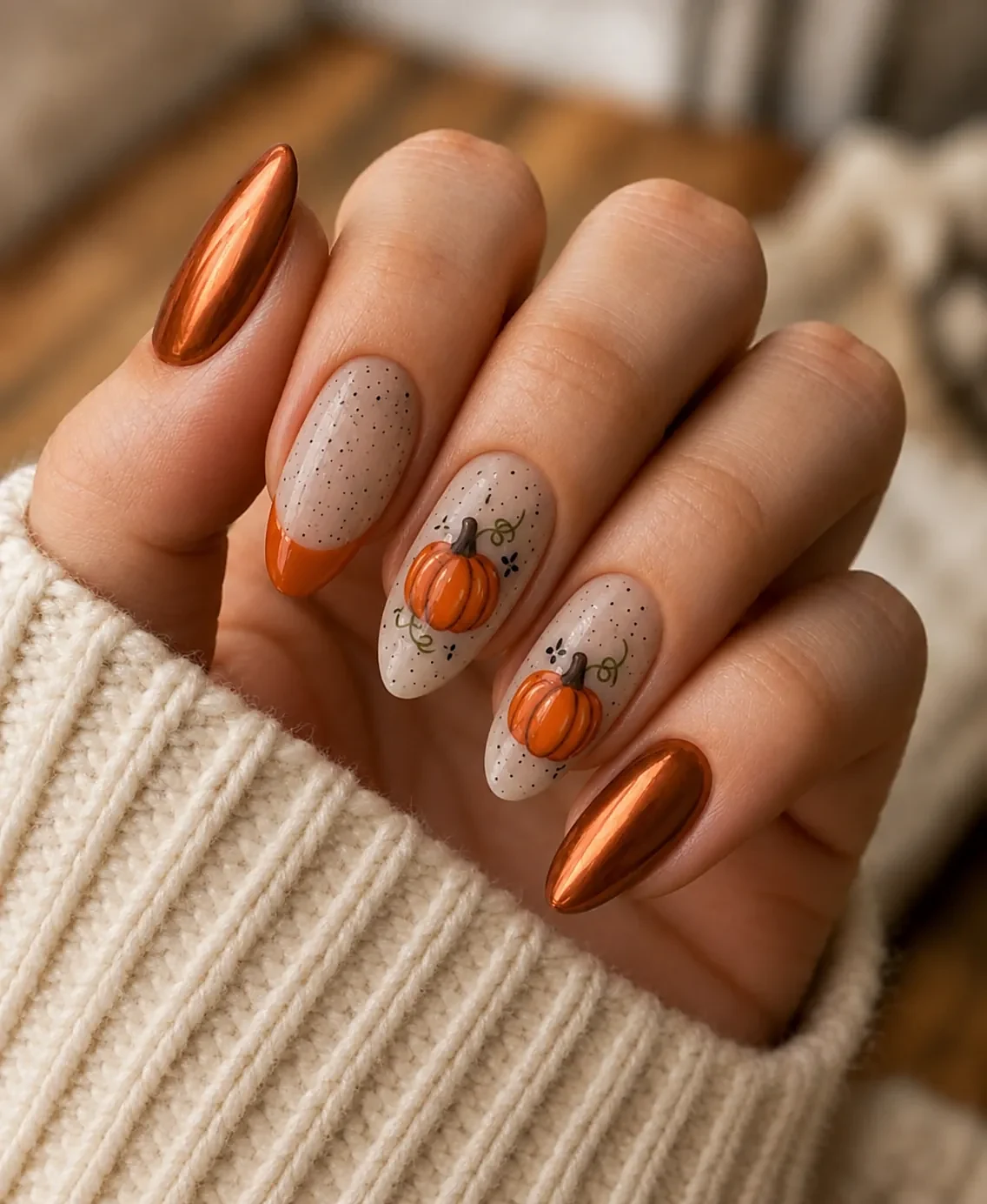 French manicure with black and orange Halloween tips