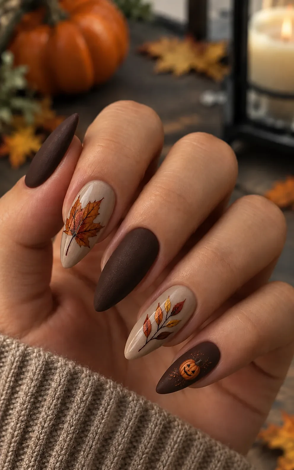 Pumpkin orange to burgundy ombre gradient nails