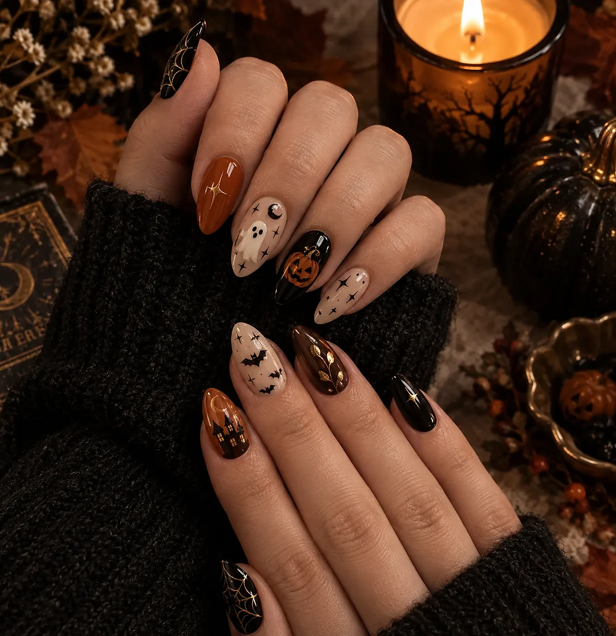 Purple chrome shimmer over black nail polish