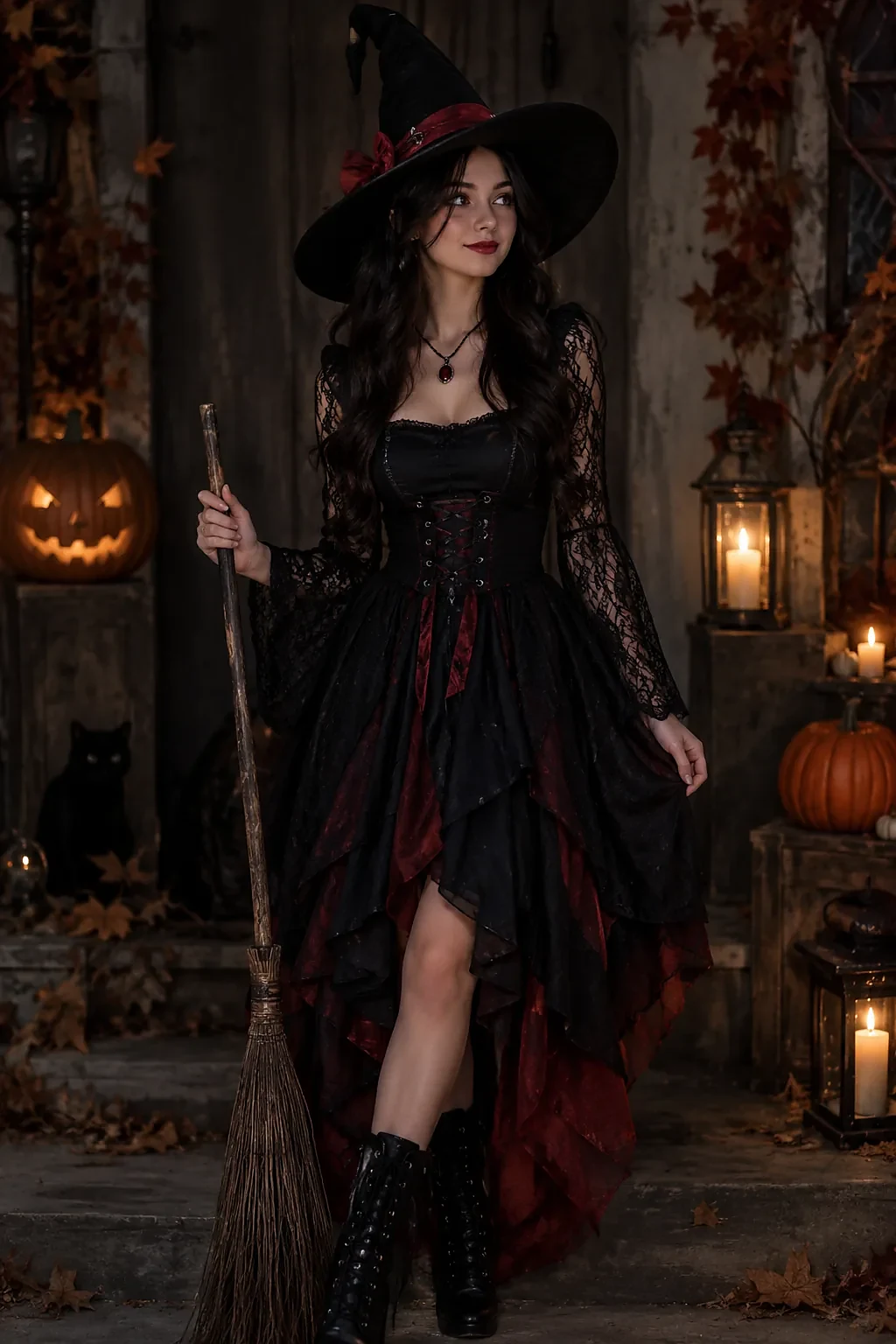 Plague doctor costume with a beaked mask and robe